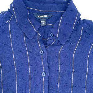 EXPRESS WOMENS BLOUSE NAVY BLUE/GOLD SIZE XS